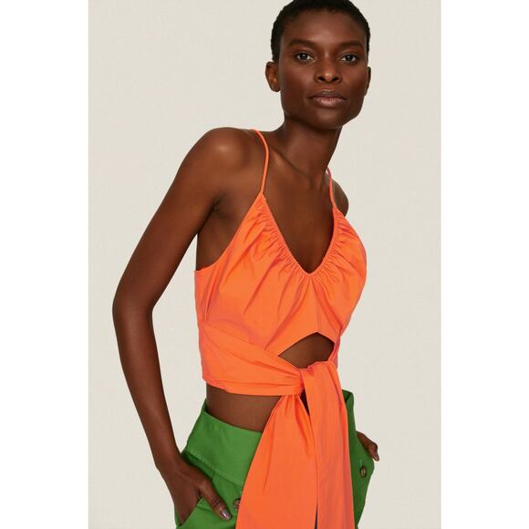 Tanya Taylor Cecil‎ Crop Top Orange Tie Front Tank Size 8 - Picture 1 of 10